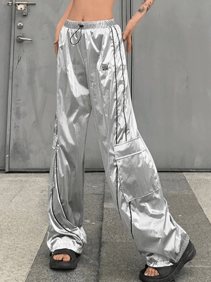 Shiny Stripe Wide Leg Pants - AnotherChill