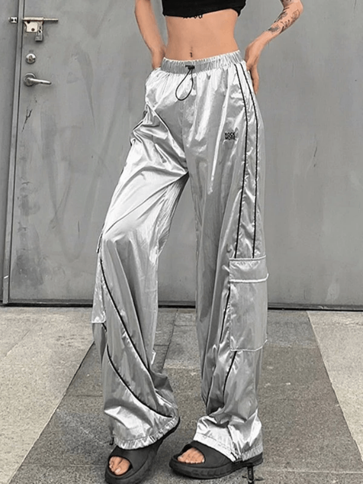 Shiny Stripe Wide Leg Pants - AnotherChill