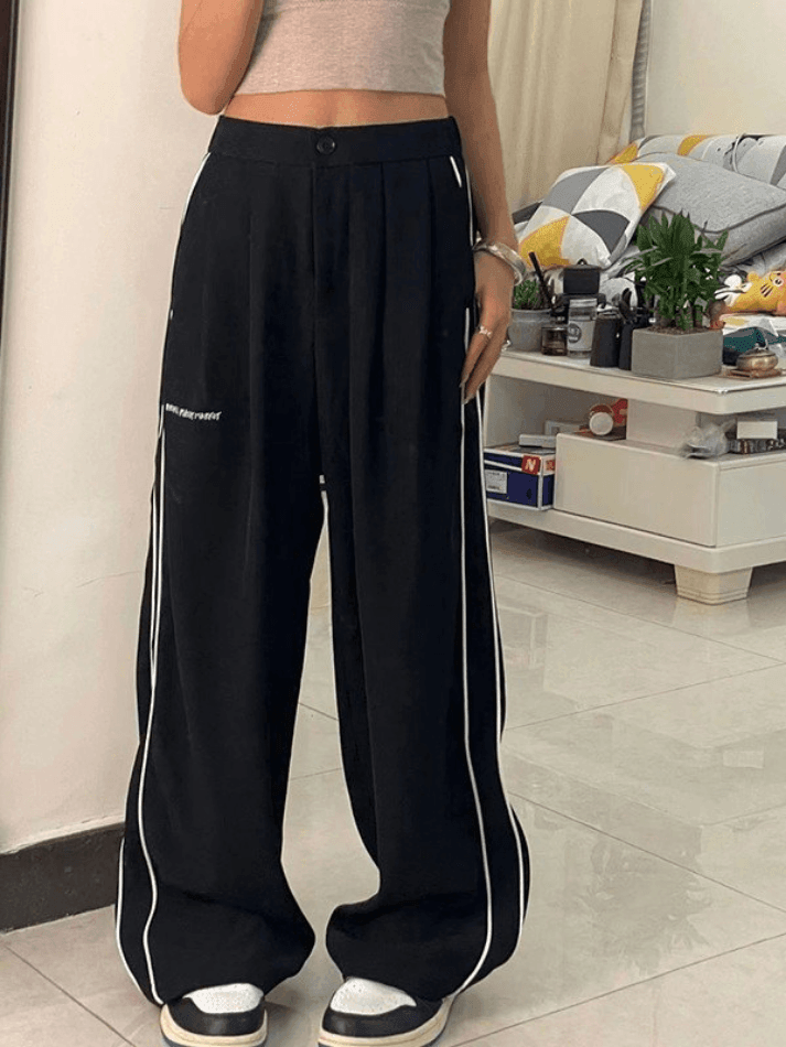 Side Piping Pleated Wide Leg Pants - AnotherChill