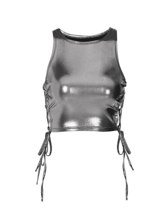 Side Tie Metallic Cropped Tank Top - AnotherChill