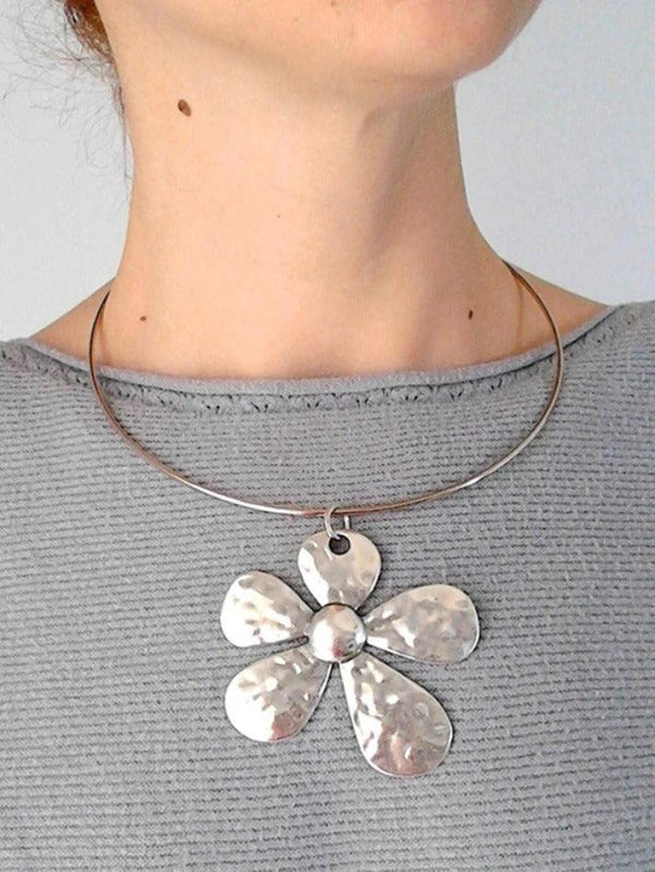Silver Big Flower Pendant Necklace - AnotherChill
