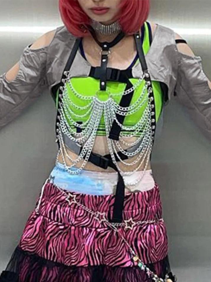 Silver Cutout Buckle Design Long Sleeve Blouse - AnotherChill