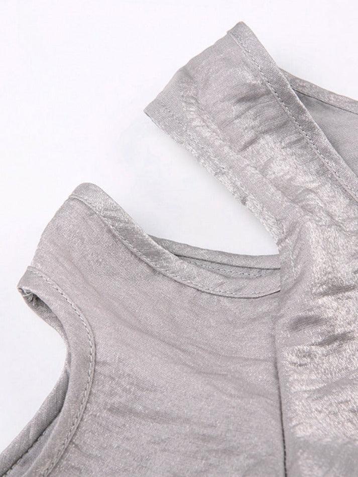Silver Cutout Buckle Design Long Sleeve Blouse - AnotherChill