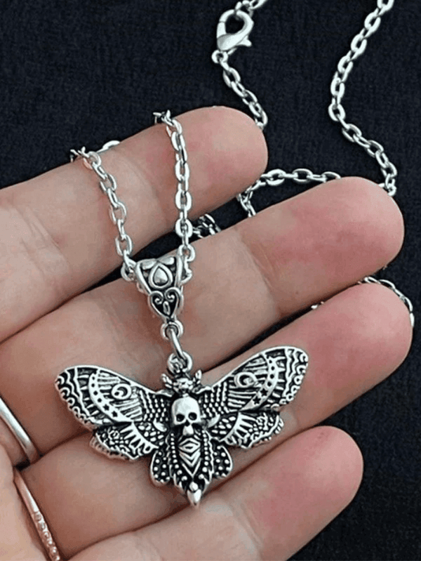 Silver Moth Skull Pendant Necklace - AnotherChill