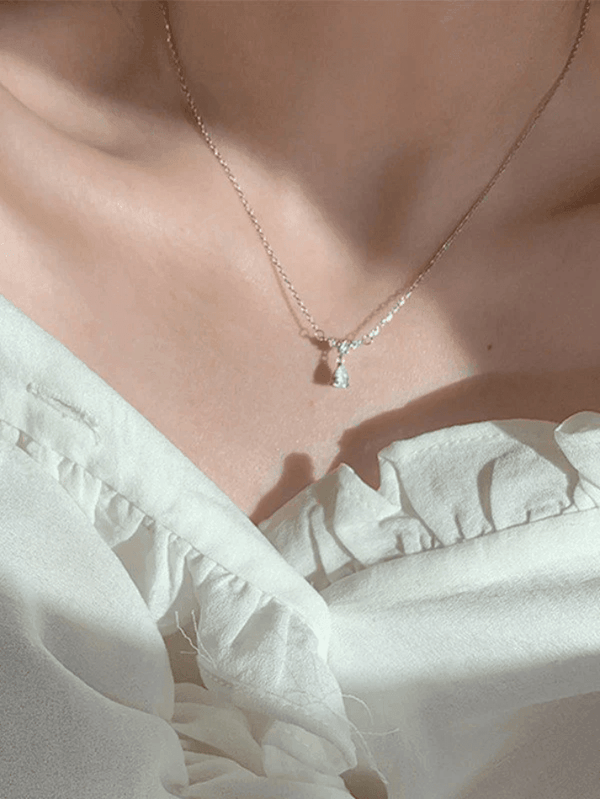 Silver Rhinestone Drop Decor Necklace - AnotherChill