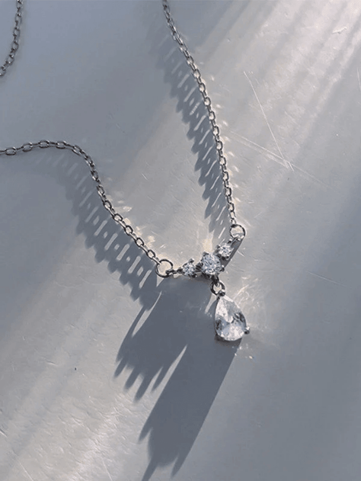 Silver Rhinestone Drop Decor Necklace - AnotherChill