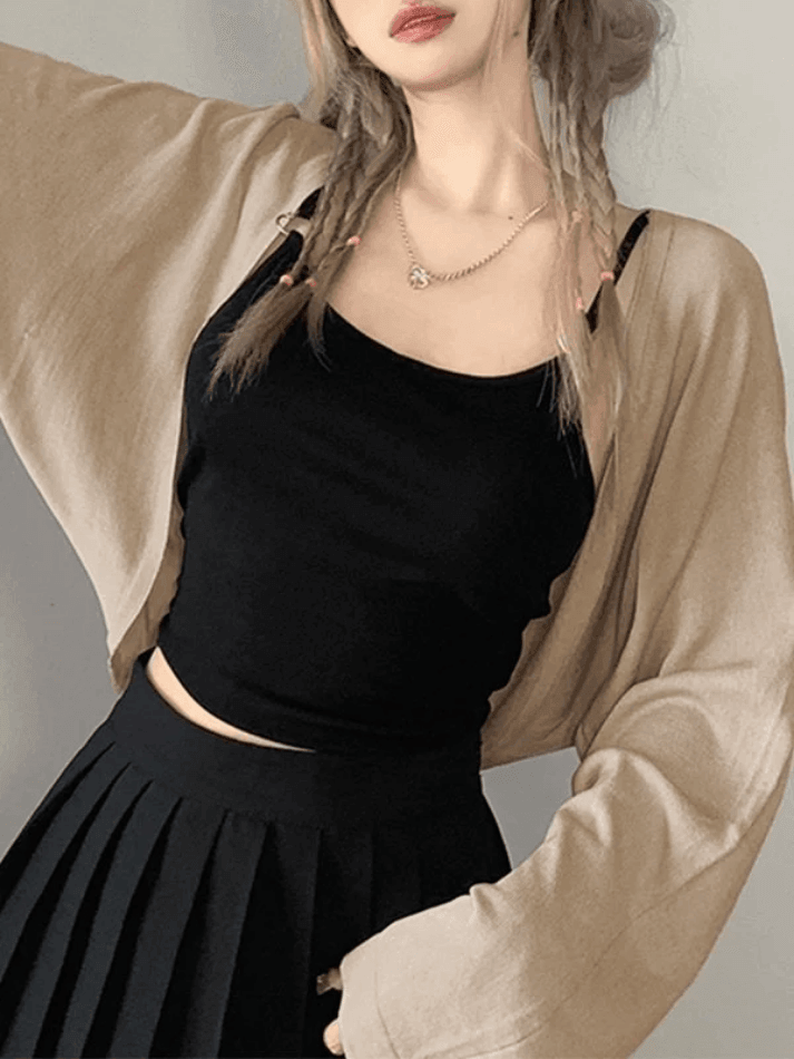 Simple Long Sleeve Cropped Shrug Cardigan - AnotherChill