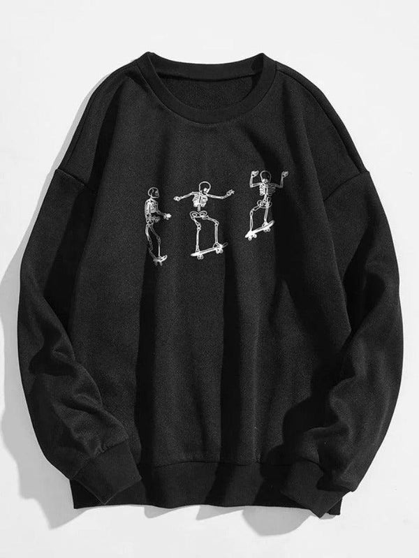 Skate Skull Print Oversize Sweatshirt - AnotherChill