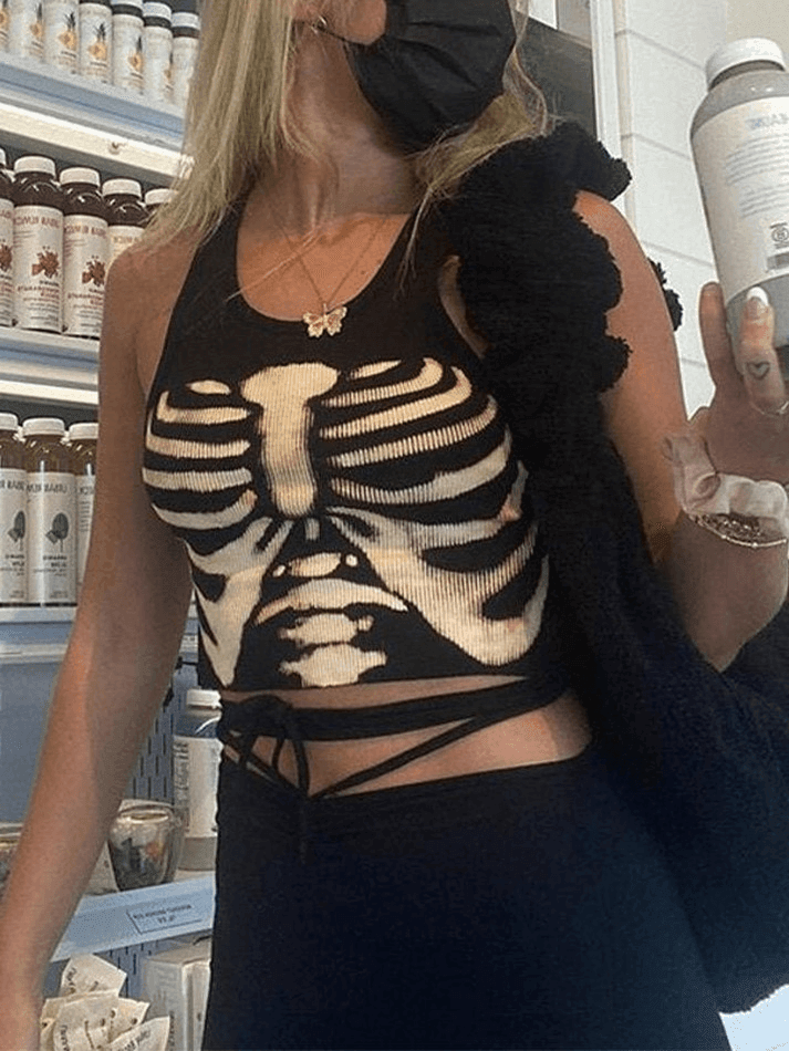 Skeleton Print Crop Tank Top - AnotherChill