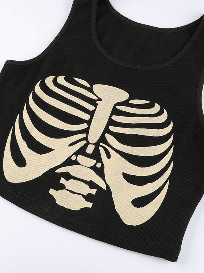 Skeleton Print Crop Tank Top - AnotherChill