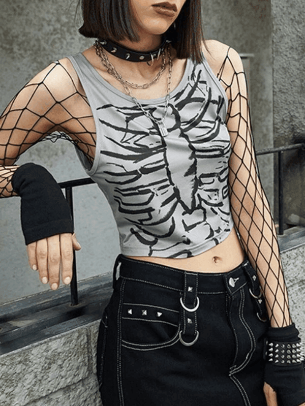 Skull Print Cropped Tank Top - AnotherChill