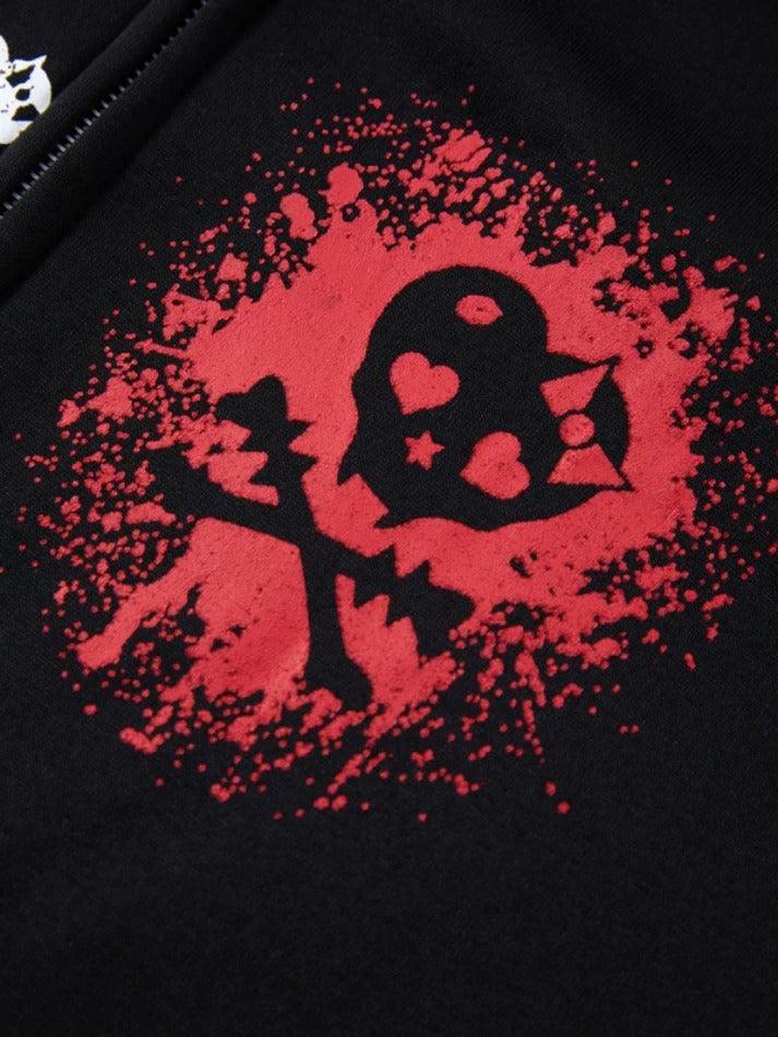 Skull Print Hooded Zipped Loose Hoodie - AnotherChill