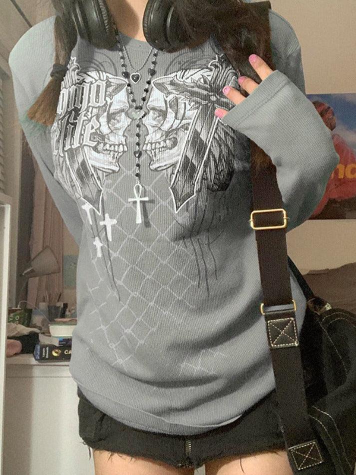 Skull Print Long Sleeve Tee - AnotherChill