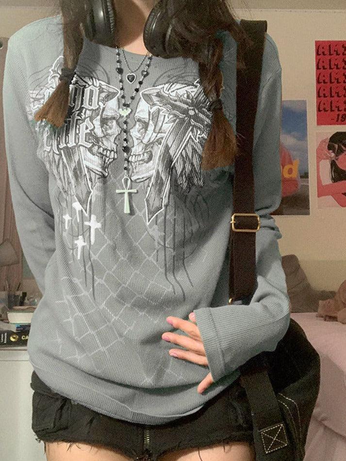 Skull Print Long Sleeve Tee - AnotherChill
