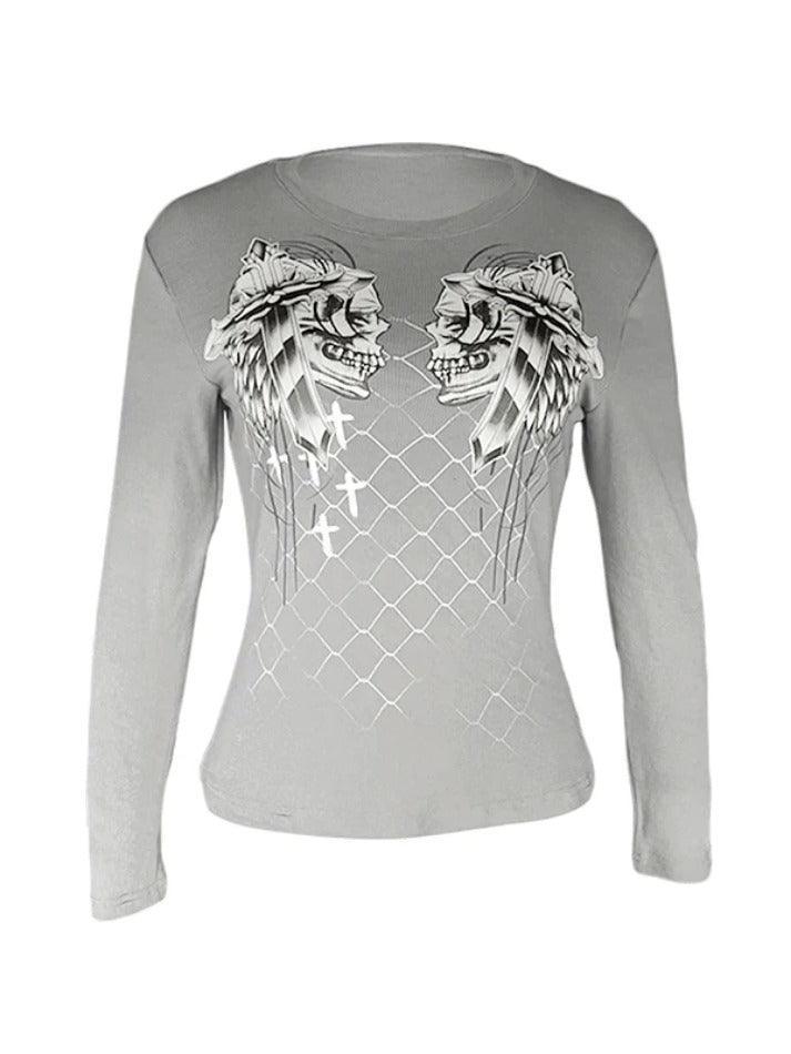 Skull Print Long Sleeve Tee - AnotherChill