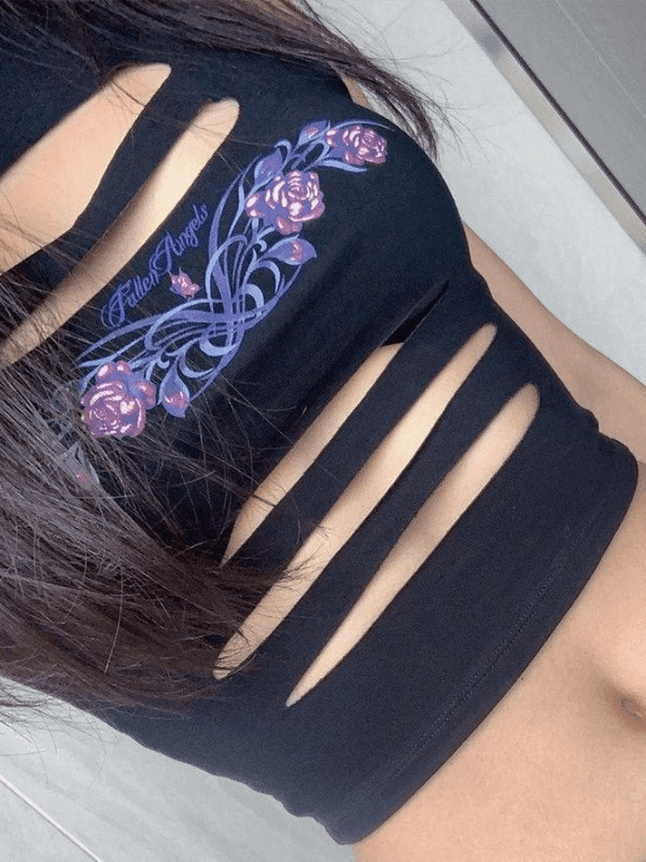 Slash Detail Floral Cropped Tank Top - AnotherChill
