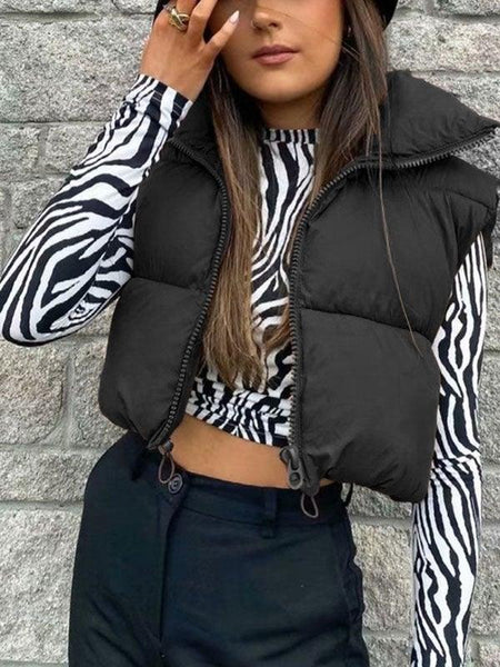 2024 Sleeveless Cropped Puffer Jacket Black S in Jackets Online