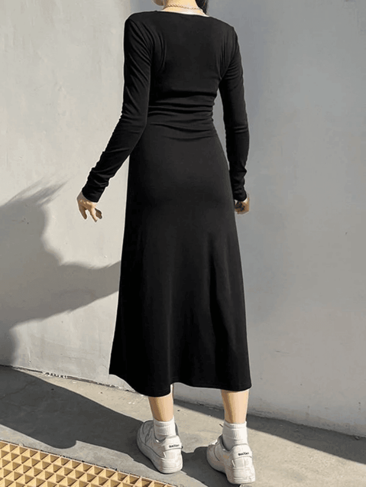 Slit Velvet Long Sleeve Black Maxi Dress AnotherChill Slit Velvet Long Sleeve Black Maxi Dress AnotherChill