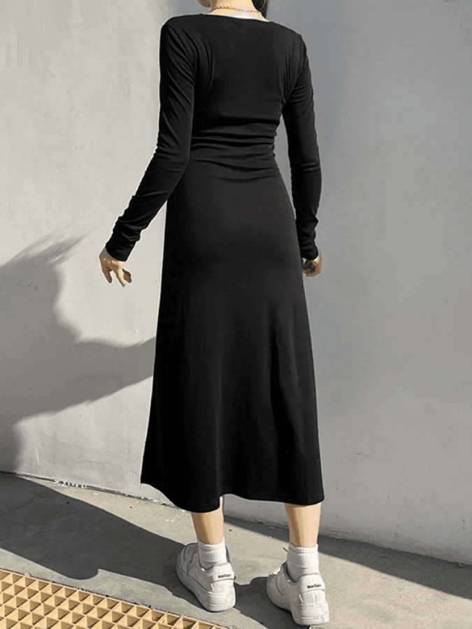 Quarter-Zip Velvet Maxi Dress with High Side Slit main image 0