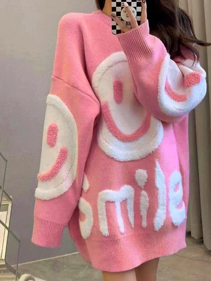 Smile Print Thicken Loose Sweater - AnotherChill