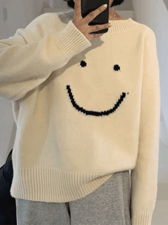 Smiley Face Oversized Sweater - AnotherChill