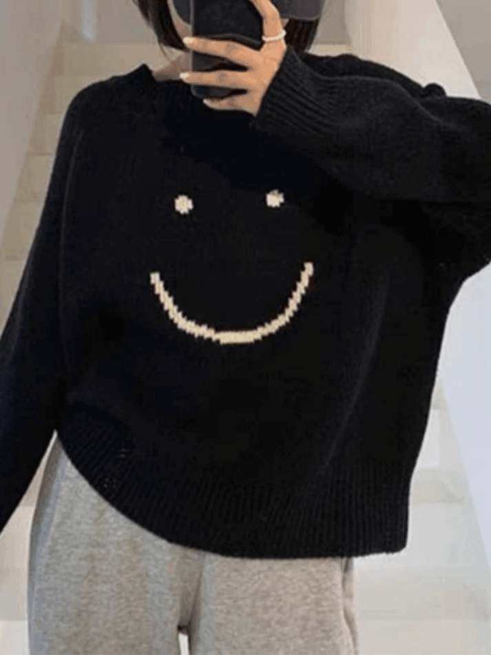 Smiley Face Oversized Sweater - AnotherChill