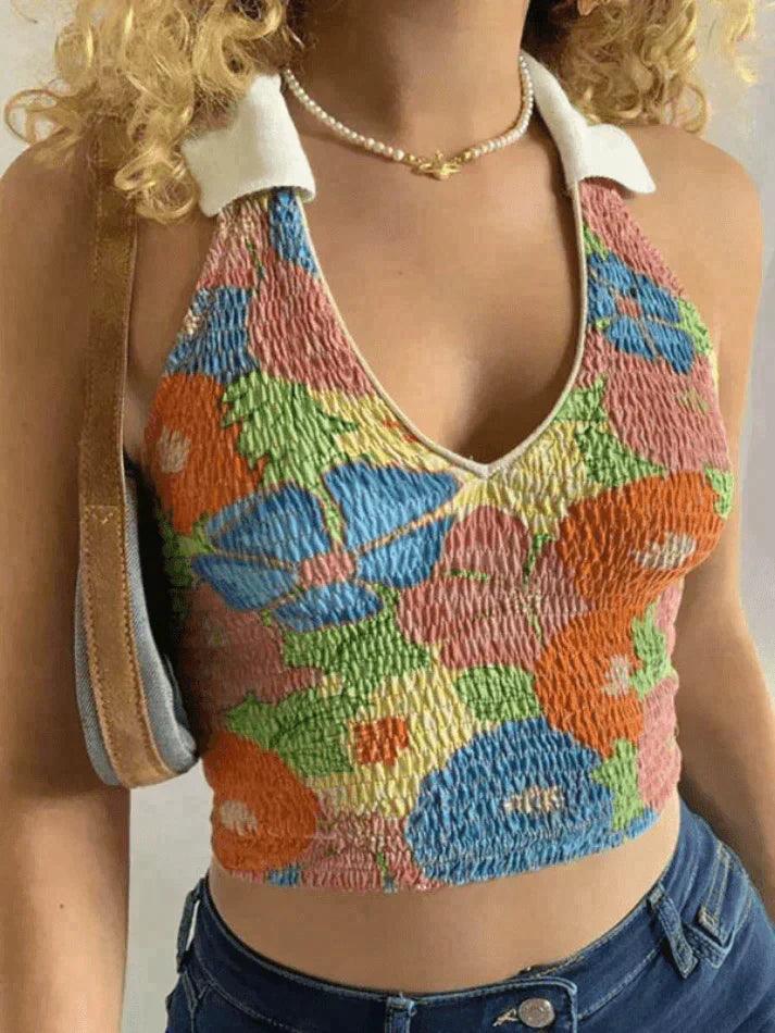 Smocked Halter Cropped Tank Top - AnotherChill