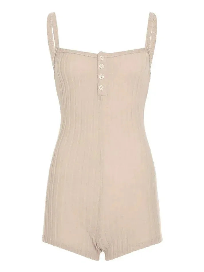 Solid Color Button-Up Ribbed Fitted Cami Jumpsuit - AnotherChill