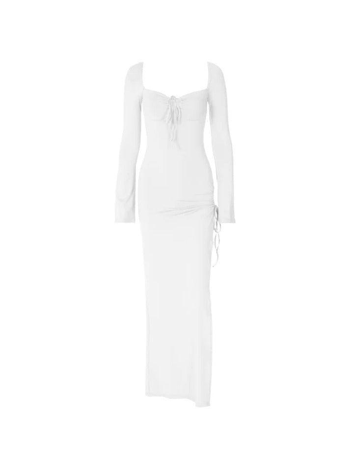Solid Color Cutout High Slit Lace Up Maxi Dress - AnotherChill