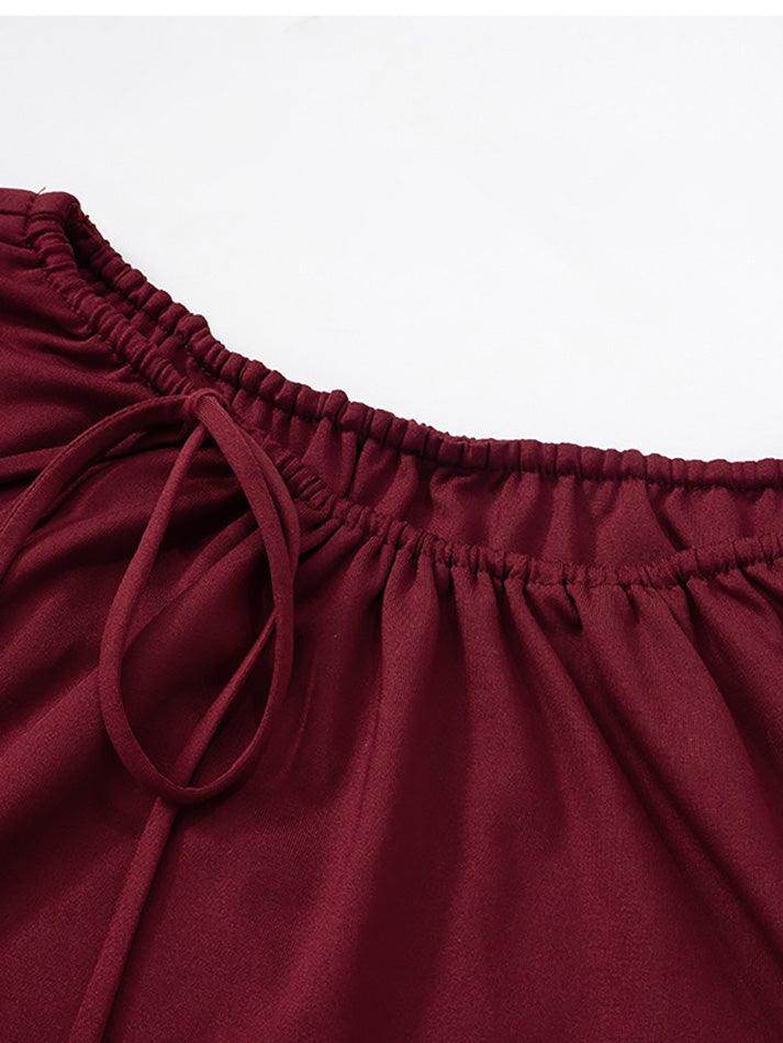 Solid Color Drawstring Tie Crew Neck Top - AnotherChill