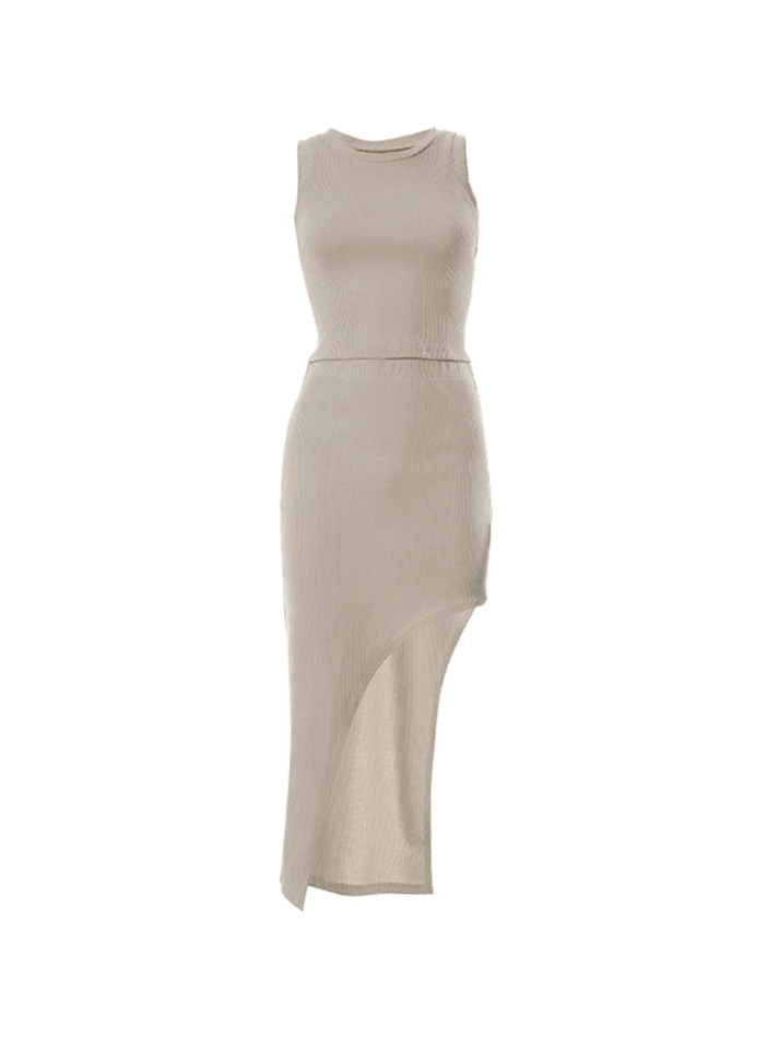 Solid Color Irregular Hem Two Piece - AnotherChill
