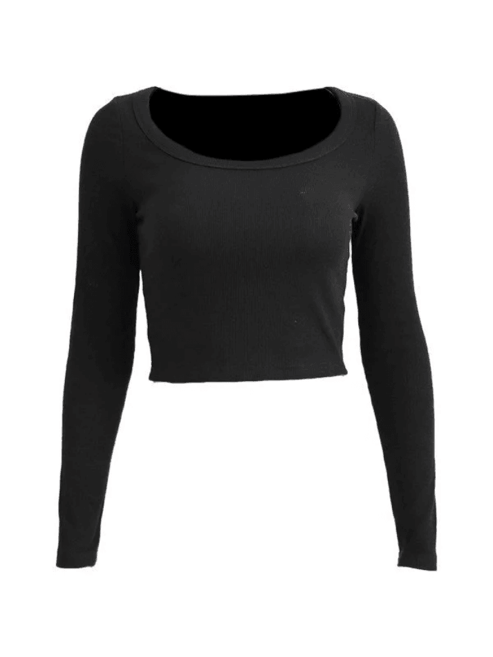 Solid Color Long Sleeve Knit Crop Top - AnotherChill