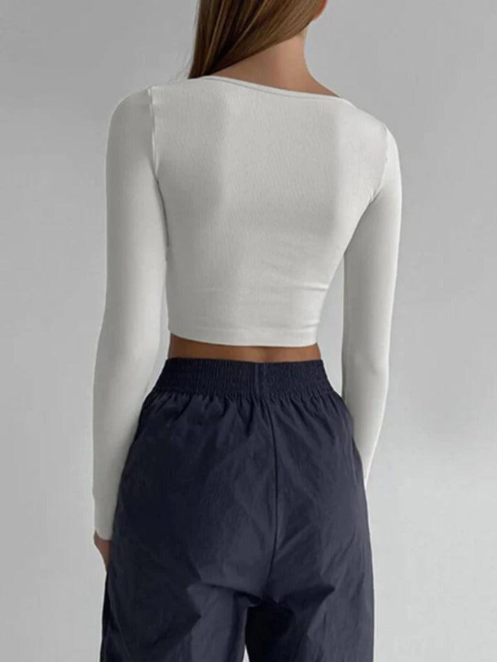 Solid Color Low Cut Slim Long Sleeve Knit - AnotherChill