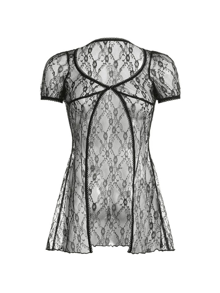 Solid Color One Button Lace Cardigan Bubble Short Sleeve - AnotherChill