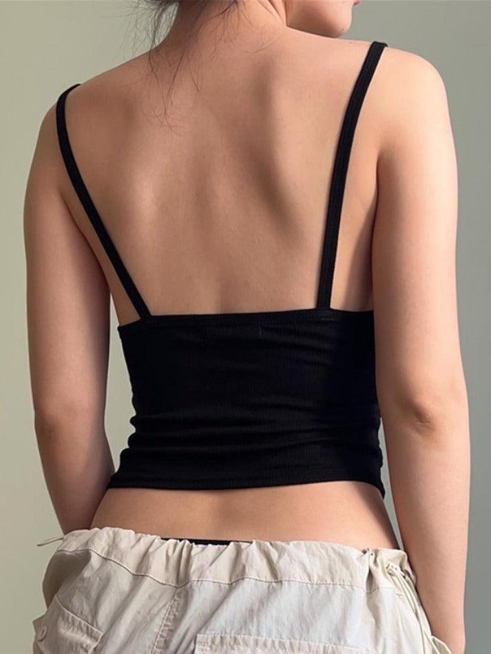 Solid Color Pleated Backless Slim Cami Top - AnotherChill