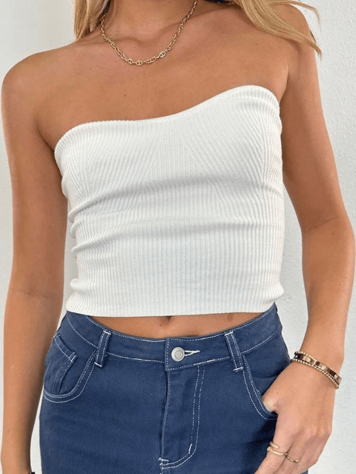 Solid Color Ribbed Knit Bandeau Top - AnotherChill