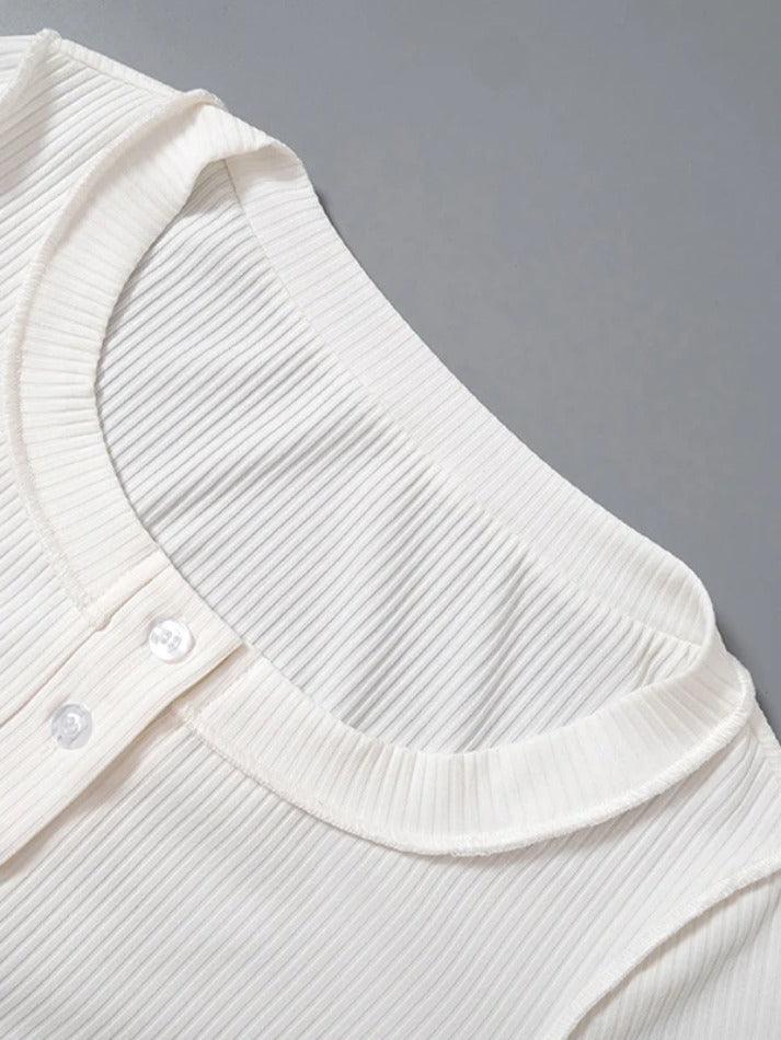 Solid Color Ribbed U Neck Long Sleeve Shirt - AnotherChill