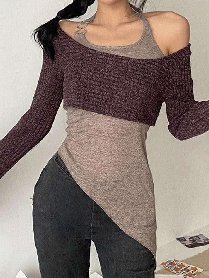 Solid Color Slim Halter Sweater - AnotherChill