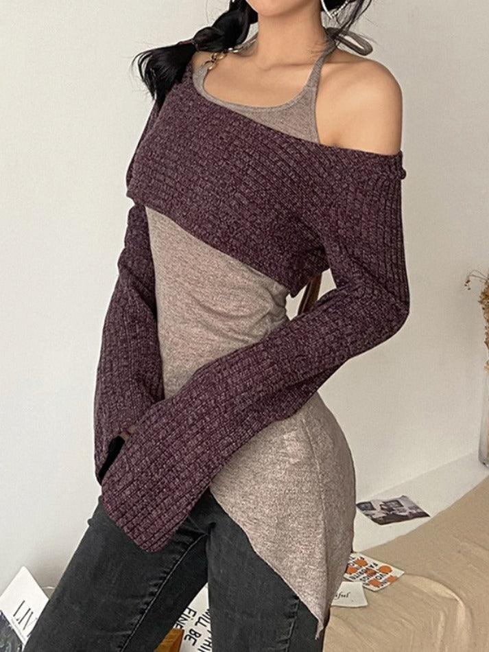 Solid Color Slim Halter Sweater - AnotherChill