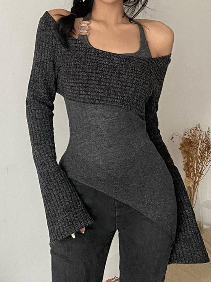Solid Color Slim Halter Sweater - AnotherChill