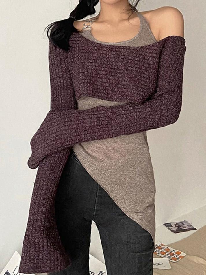 Solid Color Slim Halter Sweater - AnotherChill