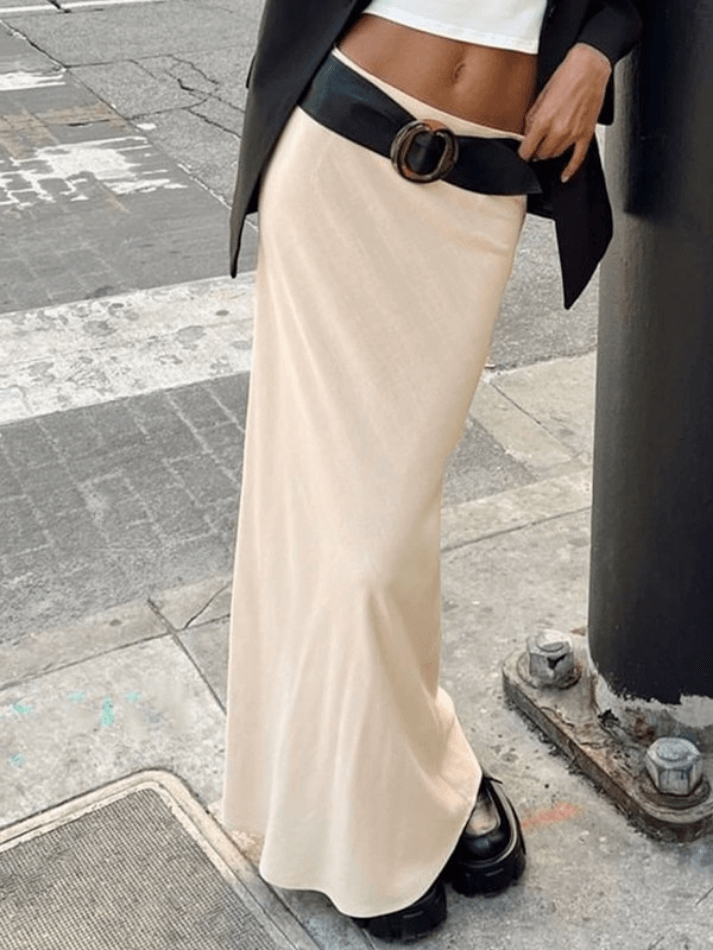 Solid Color Stretch Maxi Skirt - AnotherChill