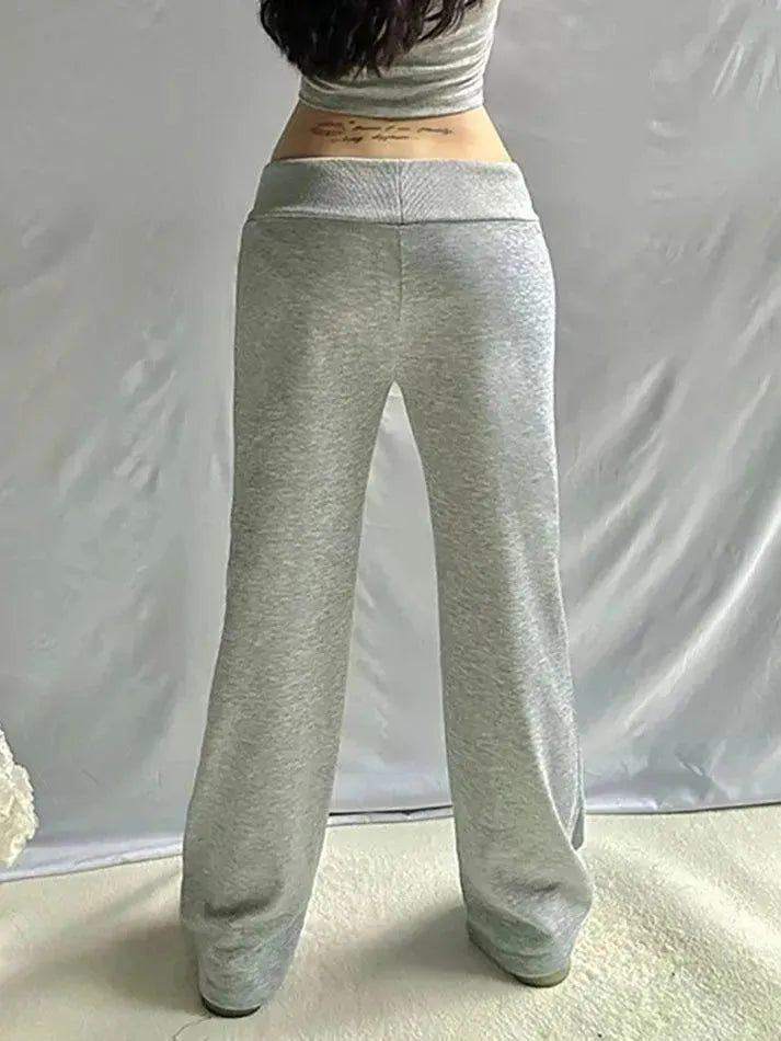 Solid Color Tie Knit Low-Rise Straight-Leg Pants - AnotherChill