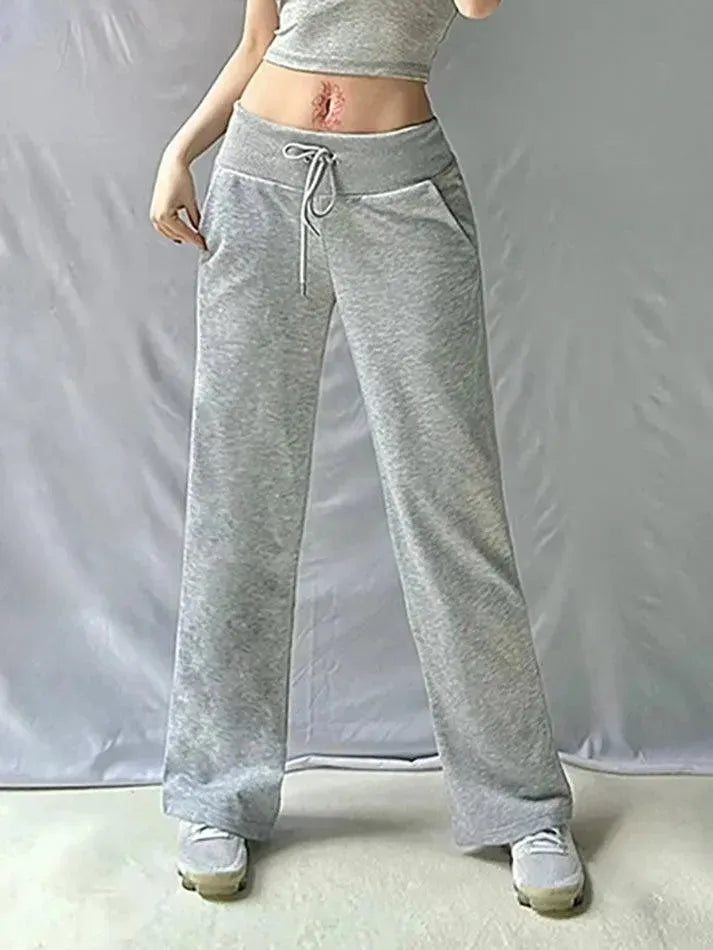 Solid Color Tie Knit Low-Rise Straight-Leg Pants - AnotherChill