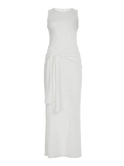 Solid Color Tie Up Slit Maxi Dress - AnotherChill
