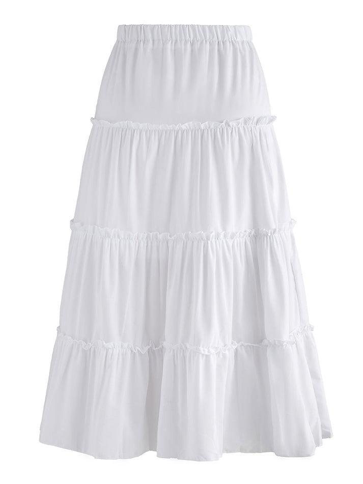 2024 Solid Color Tiered Midi Skirt White S in Skirts Online Store ...