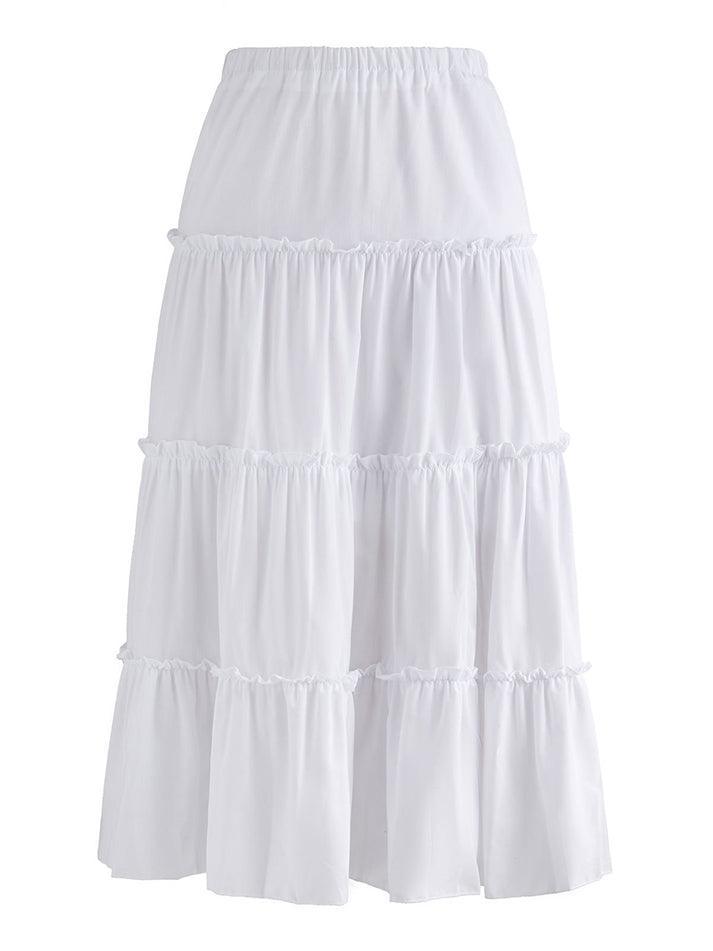 2024 Solid Color Tiered Midi Skirt White S in Skirts Online Store ...