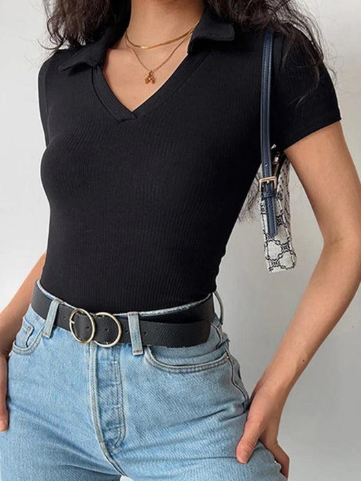 Short Sleeves V-neck Knit Top