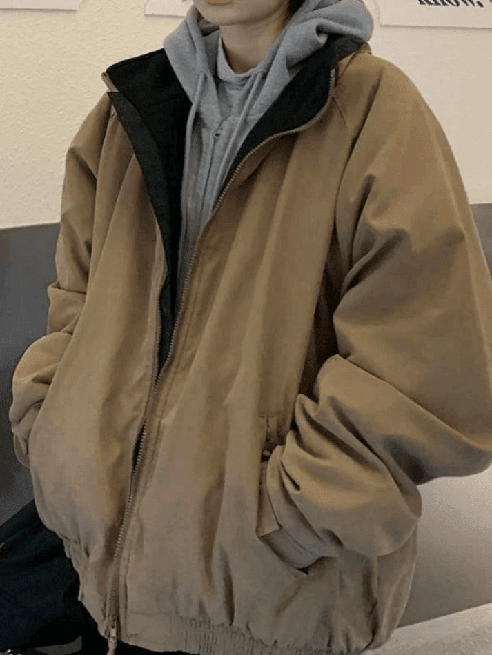 Sand-colored cotton zip-up jacket