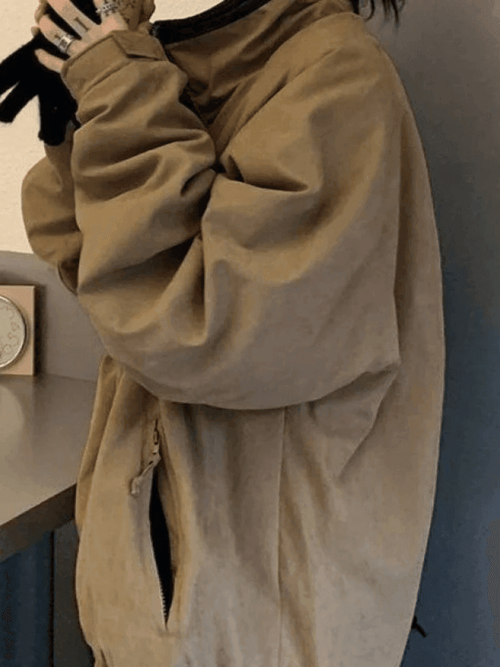 Solid Color Vintage Zip-Up Jacket - AnotherChill